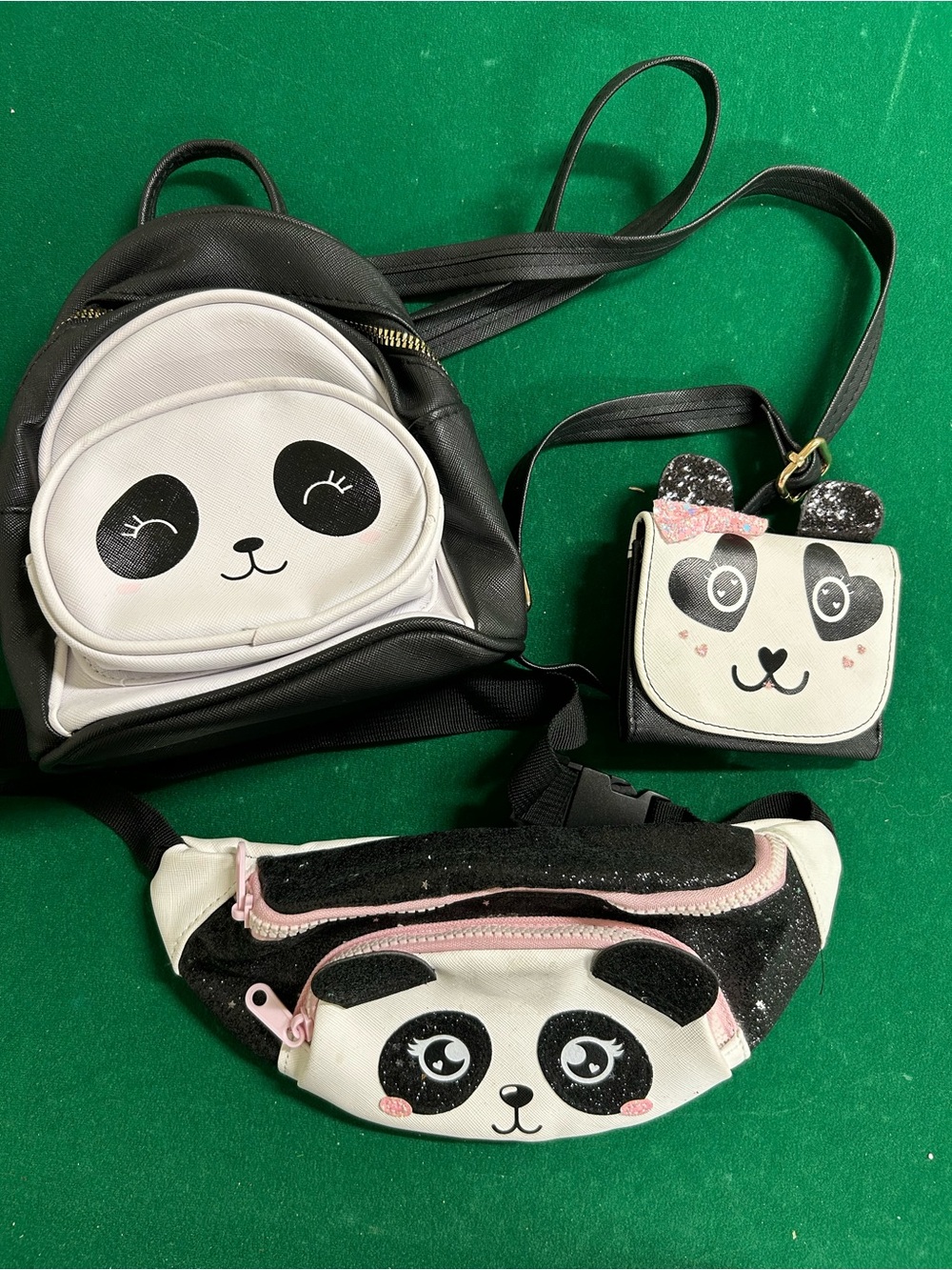 Kids Panda Crossbody, Mini Backpack & Fanny Pack Set in Black and White